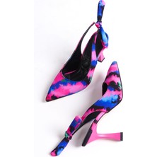 Modabuymus Yeşil Çok Renkli Arkadan Fiyonklu Stiletto Topuklu Ayakkabı - Pony