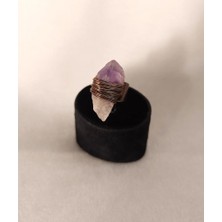 HD Marketim Yüzük Doğal Ametist Drusy Taş Çelik Ayarlanabilir Kadın Erkek Takı