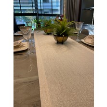 Decamor Home Keten Dokulu Dertsiz Gold  Simli Ekru Uzun Runner