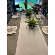 Decamor Home Keten Dokulu Dertsiz Gold  Simli Ekru Uzun Runner