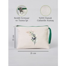 Gedene Zeytin Dalı Desenli Gabardin Kumaş Clutch Çanta - GDN20234007