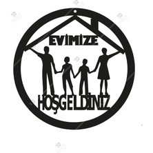 Emach Dizayn Evimize Hoşgeldiniz Kapı Süsü Dekorasyon Ahşap Lazer Kesim