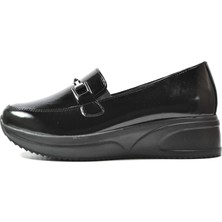 Beety 2237 Deri Siyah Rugan Ortopedik Dolgu Topuk Kadın Ayakkabı