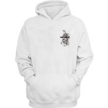 The Wert Unisex Yılan ve Akrep Çizim Ile Kafatası Beyaz  Normal Kalıp Sweatshirt