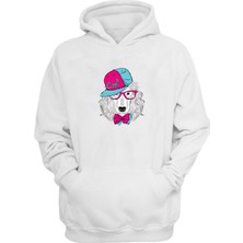 The Wert Unisex Beyaz Pembe ve Mavi Şapka Köpek Beyaz Normal Kalıp Sweatshirt