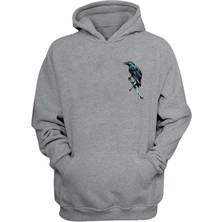 The Wert Unisex Mavi ve Siyah Karga Illüstrasyon Gri  Normal Kalıp Sweatshirt