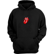 The Wert Unisex Rolling Stones Logo Müzikal Topluluğu Siyah  Normal Kalıp Sweatshirt
