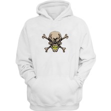 The Wert Unisex Gri Çapraz Kafatası Illüstrasyon Beyaz Normal Kalıp Sweatshirt