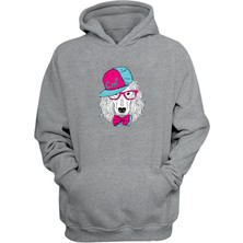 The Wert Unisex Beyaz Pembe ve Mavi Şapka Köpek Gri Normal Kalıp Sweatshirt