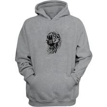 The Wert Unisex Wildcat Roar Kaplan Illüstrasyon Gri  Normal Kalıp Sweatshirt