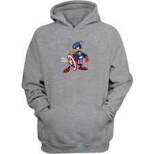 The Wert Unisex Donald Duck Kaptan Amerika Gri  Normal Kalıp Sweatshirt