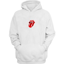 The Wert Unisex Rolling Stones Logo Müzikal Topluluğu Beyaz  Normal Kalıp Sweatshirt