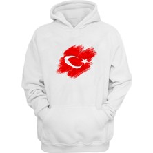 The Wert Unisex Türkiye Bayrağı Beyaz Normal Kalıp Sweatshirt