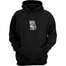 The Wert Unisex Yavru Kedi Çizimi Siyah Normal Kalıp Sweatshirt