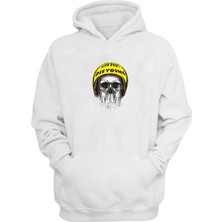 The Wert Unisex Sarı Kask Grafik Ile Gri Kafatası Beyaz Normal Kalıp Sweatshirt