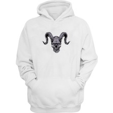 The Wert Unisex Şeytan Kafatası Illüstrasyon Beyaz Normal Kalıp Sweatshirt