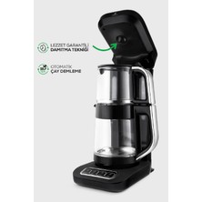 Karaca Çaysever Robotea Pro 4 in 1 Konuşan Otomatik Cam Çay Makinesi Su Isıtıcı ve Filtre Kahve Demleme Makinesi 2500W Black Chrome