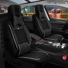 Nissan Navara Uyumlu Lüks Deri Oto Koltuk Kılıfı Ön Arka Takım Set Dalyan Serisi Siyah Beyaz