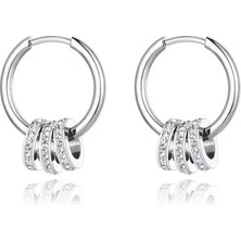 Sones Gümüş Rengi Halka Tasarım Çelik Küpe | Sns301455