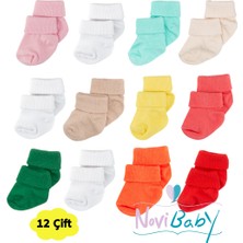 Novibaby 12'li Bambu Yenidoğan Bebek Çorap I Mix Girl I Kız Erkek Bebek Çorabı