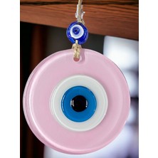 Mixperi Pudra Pembe Nazar Boncuklu Duvar Süsü 10 cm Cam Duvar Dekoru