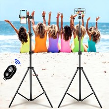 Kyrotech Profesyonel Metal 2 Metre Tüm Telefonlara Uyumlu Tripod Seti Facetime, Canlı Yayın, Tiktok, Facebook, Youtube, Selfie Çekimleri Bluetooth Kumandalı 360 Derece Dönebilen Telefon Tutuculu Tripod Monopod