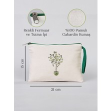 Gedene Zeytin Ağacı Desenli Gabardin Kumaş Clutch Çanta - GDN20234006