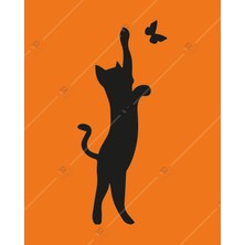 Emach Dizayn Kedi Kelebek Koridor Duvar Dekor Lazer Kesim Hediyelik Eşya Ahşap Tablo