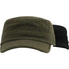 Şapkadan Kaşe Castro Siyah ve Haki Şapka Ikili Set Kastro Set Outdoor Yünlü