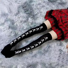 Daily Fashion Gothic Punk Harajuku Kuru Kafa Siyah Diz Üstü Çorap