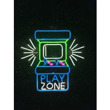 Dekoraven Play Zone Gamer Neon LED Dekoratif Aydınlatma Mavi Renk 55x45 cm Şeffaf Malzeme ile Modern Tasarım