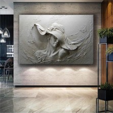 Canvasum Beyaz Mermer Kabartma Efektli Şapkalı Kadın 3D Kanvas Tablo AR030121