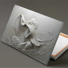 Canvasum Beyaz Mermer Kabartma Efektli Şapkalı Kadın 3D Kanvas Tablo AR030121