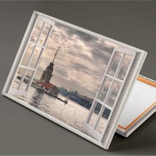  Canvasum Pencereden Kız Kulesi Manzarası Istanbul Türkiye Doğa Deniz Kanvas Tablo AR030139