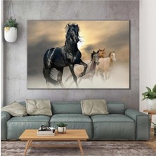 Canvasum Koşan Atlar Siyah At Asalet Manzara Hayvan Kanvas Tablo AR03080