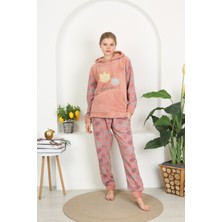 Tamay Kışlık Well Soft Kapüşonlu ve Kanguru Cepli Peluş Pijama Takım