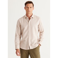 ALTINYILDIZ CLASSICS Erkek Bej Slim Fit Dar Kesim Klasik Yaka %100 Pamuk Armürlü Gömlek