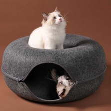 Hanyang Koyu Gri 50X50X20 cm Donut Kedi Tünel Yatak Evcil Hayvan Evi Doğal Keçe Pet Kedi Mağara Oyuncakları Yuvarlak Yün Keçe Pet Yatak Küçük Köpekler Için Kedi Interaktif Oyun Oyuncakları (Yurt Dışından)