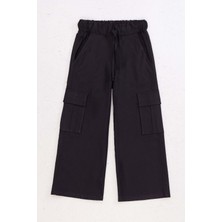 Hopi Kids Kız Çocuk Kargo Cepli Bol Paça Pantolon - Siyah - 4-5 Yaş