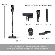 Karaca Vantuz Power Force Pro 2 in 1 Şarj Edilebilir Dik Süpürge Matte Black Silver