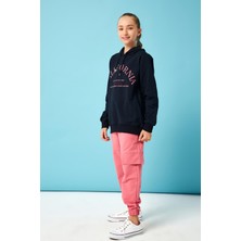 Perendi California Baskı Detaylı Kapüşonlu Kız Çocuk Sweatshirt Lacivert