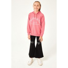 Perendi California Baskı Detaylı Kapüşonlu Kız Çocuk Sweatshirt Gül Kurusu