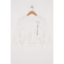 Zepkids Kız Çocuk Ekru Renkli Minimalist Kalp Baskılı Sweatshirt