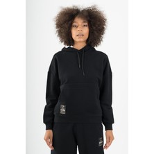 Maraton Comfort Kadın Kapüşonlu  Siyah Sweatshirt