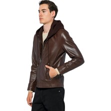 Basic & More Erkek Kapüşonlu  Deri Ceket - E88K