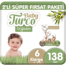 Baby Turco Doğadan 2'li Süper Fırsat Paketi Bebek Bezi 6 Numara Xlarge 138 Adet