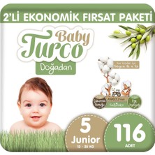 Baby Turco Doğadan 2'li Ekonomik Fırsat Paketi Bebek Bezi 5 Numara Junior 116 Adet