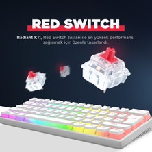 Rampage RADIANT K11 Beyaz Type-C Bağlantılı RGB Puding Tuşlu US Layout (ingilizce Q) Red Switch Gaming Oyuncu Klavye