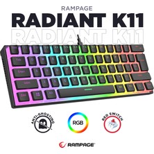 Rampage RADIANT K11 Siyah Type-C Bağlantılı RGB Puding Tuşlu US Layout Red Switch Gaming Oyuncu Klavye