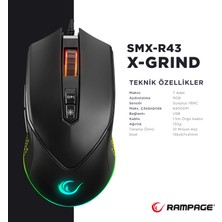 Rampage Smx-r43 X-Grind Usb Siyah 6400 Dpi RGB Ledli Makrolu Mouse Rgb Aydınlatmalı Gaming Oyuncu Mouse